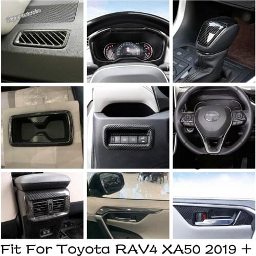 Carbon Fiber Look Interior Refit Kit Dashboard Air AC Panel / Door Strip Cover Trim For TOYOTA RAV4 RAV 4 XA50 2019 2020 2021