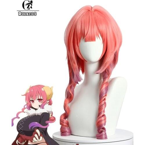 ROLECOS Ilulu Cosplay Wig Anime Miss Kobayashis Dragon Maid Ilulu Cosplay Wig Pink Headwear Bangs Heat Resistant Synthetic Hair
