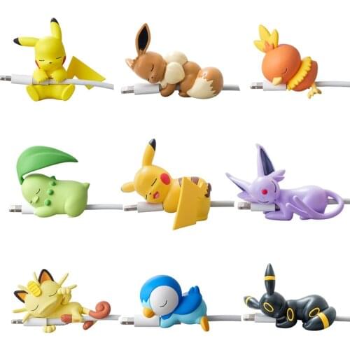 Pokemon doll mobile phone data cable anti-breaking protective cover cute cartoon sleeping Pikachu Eevee doll childrens gift