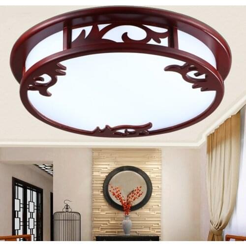 Modern Chinese round acrylic solid Ceiling Lights wood bedroom atmosphere lamps antique led restaurant lighting LU620 ZL498