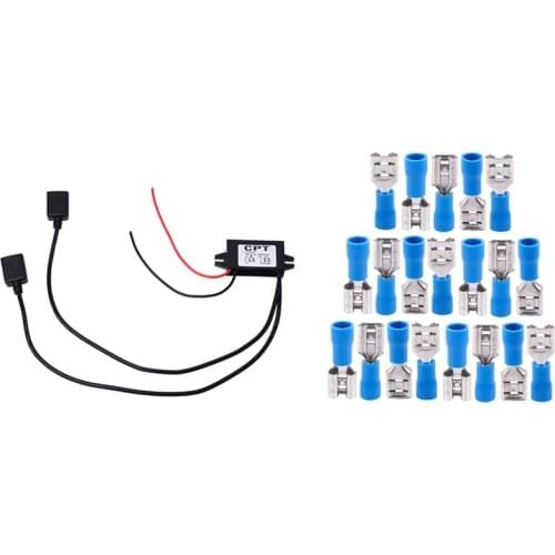 DC Converter 12V to 5V Auto Power Regulator Voltage Step Down with ​20 Spade Wire Electrical Crimp Terminal 14-16AWG