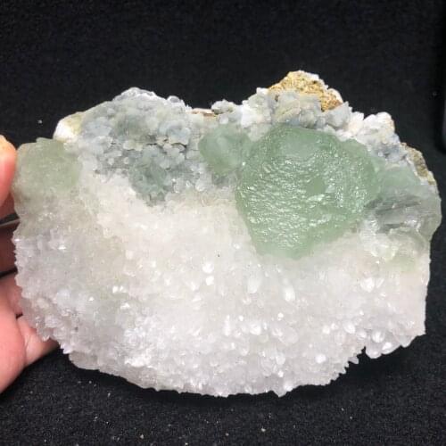 1073.2gNatural rare step green fluorite and crystal tooth quartz mineral specimen energy meditation teaching home decoration