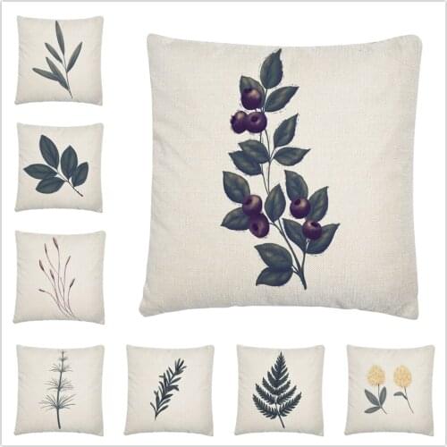 Simple Leaf Flower Cartoon Pattern Linen Cushion Cover Pillow Case for Home Sofa Car Decor Pillowcase 45X45cm