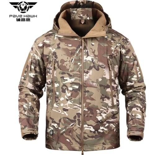 Soft Shell Mens Warm Fleece Jacket Outdoor Climbing Coat For Camping Forest Survive Military Clothing Camouflage Hooded Top New