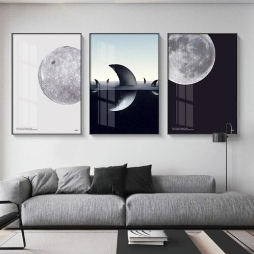 Moon Space Modern Nordic Industrial Sea Moon Decorative Painting Style Living Room Canvas Painting Frameless Painting Core