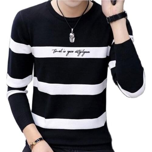 Sweater，Mens Winter Sweater，Spring And Autumn Men, Striped Sweater, Round Neck Bottom Shirt, Long Sleeves Printed, Comfortable