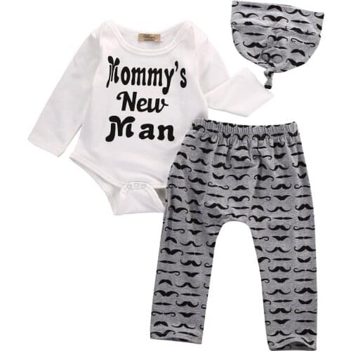 Newborn Baby Boys Girl Top Romper Pants Hat Bodysuit Sunsuit Outfits Set Clothes