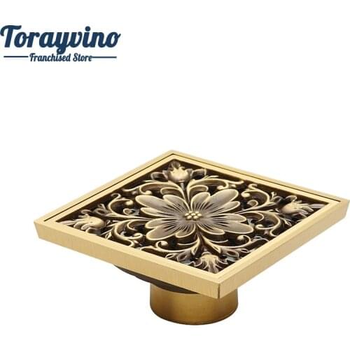 Torayvino Design Good Quality Bathroom Antique Brass Floor Drain Shower Drain hair filter Waste Drain Bathroom Accessories