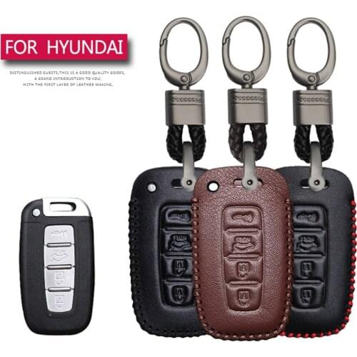 For Hyundai Solaris I20 I10 I40 IX25 IX35 Creta Santa Fe Elantra Tucson Car Key Protection Shell Key Case Cover Leather Key Ring