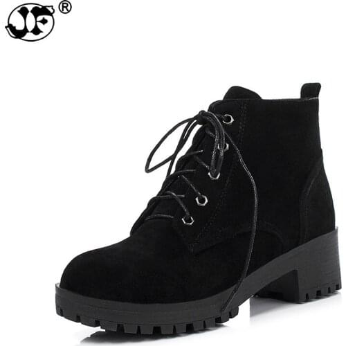 2019 Large Size 34-43 Square Heels Women Shoes Woman Bottine Leisure Martin Boots Black Platform Footwear jiko