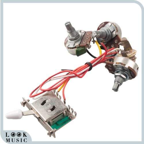 Prewired Strat Electric ST Guitar Wiring Harness 2T1V 500K Pots Potentiometer Control Knobs 5 Way Guitar Switch Jack Output KIT
