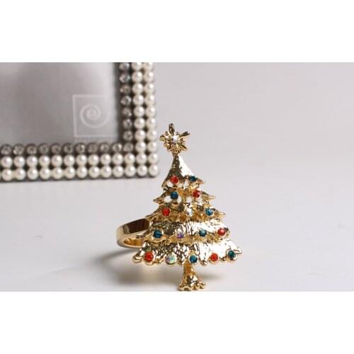 10pcs Hotel Supplies Christmas Tree Colored Diamond Napkin Ring Metal Napkin Buckle Napkin Ring Cloth Ring