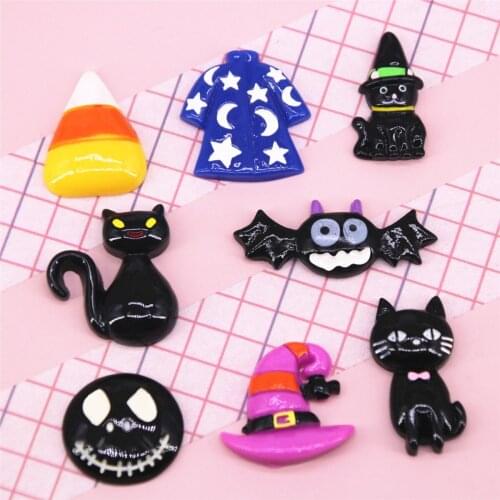 10pcs Resin halloween Ghost/Cat/Corn Candy/Bat flat back Cabochon Art Supply Decoration Charm hair bow center
