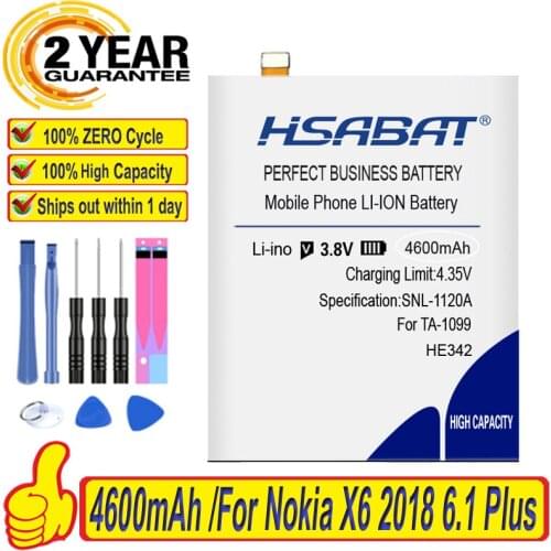100% Original HSABAT 4300mAh HE342 HE361 Battery For Nokia X6 2018 6.1 Plus TA-1099 X5 TA-1109 5.1 Plus