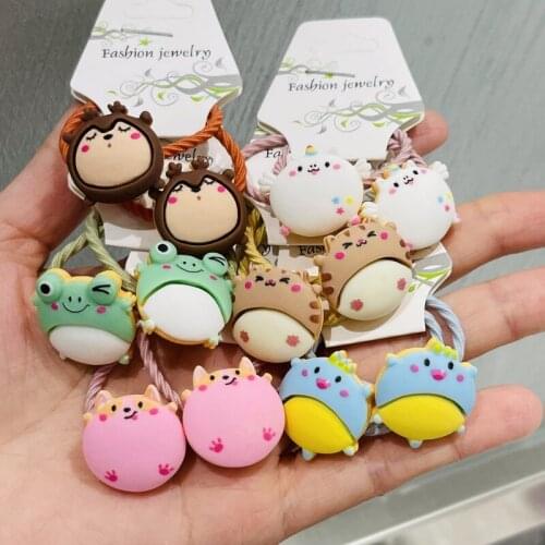 12Pcs/Set Girls Animal Mix Frog Rubber Elastic Hair Bands Children Ponytail Holder Scrunchie Headband Kids Hair Accessories
