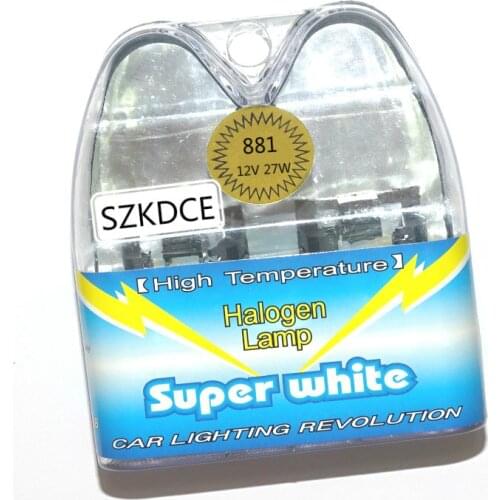 SZKDCE 2Pcs 881 H27 12V 27W 6000K Xenon Super White Car Halogen Head Light Bulbs Auto HeadLight Bulb Fog Light Lamp Bulb