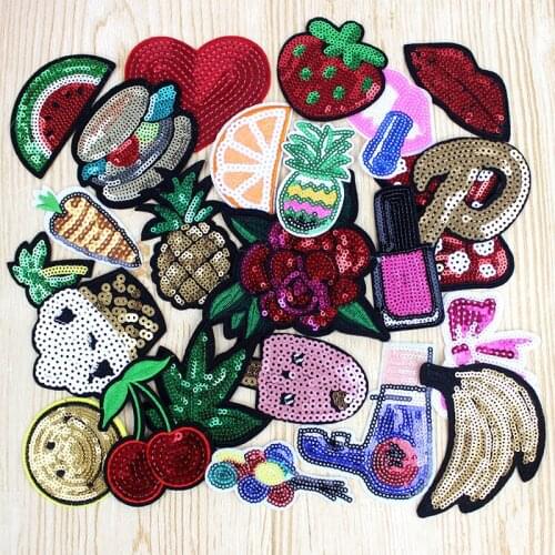 24pcs /lot mixed fruit lips sequin patches hot iron on Embroidery clothes patches for girls DIY clothing accessories