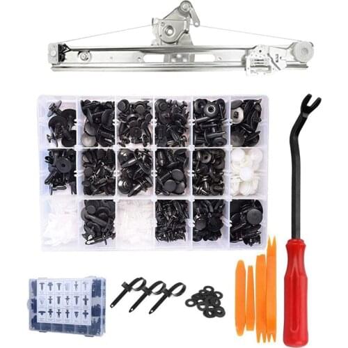 455 Pcs Car Retainer Clips Kit with Fastener Remover & 1x Power Window Regulator Without Motor for BMW E46 323I 325I