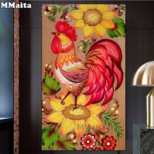 5d diy diamond painting rooster flower full square round diamond embroidery animal diamond mosaic set,home painting,GG568