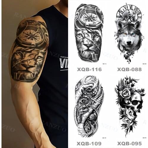 Large Tattoo Stickers Temporary Tattoo Lion King Wolf Dragon Tiger Tattoo Sticker Large Tattoo Sleeve Men Women Fake Tattoo Art