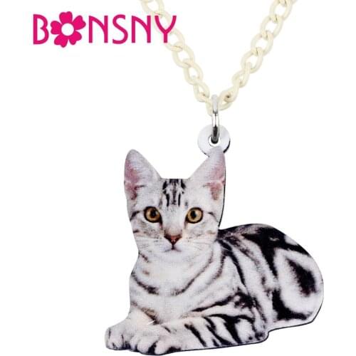 Bonsny Acrylic Cartoon Sweet Sitting Kitten Cat Necklace Pendant Chain Choker Animal Jewelry For Women Girls Ladies Teens Gift