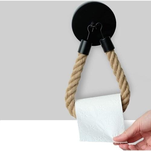 Toilet Roll Holder Retro Kitchen Wall Mounted Roll Paper Jute Rope Holder Rack Bathroom Decor