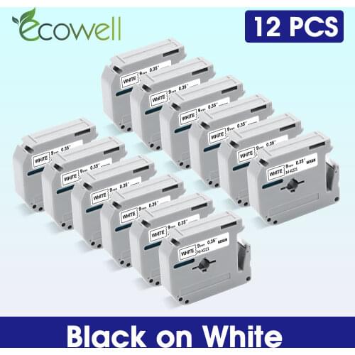 Ecowell Label tape MK-221 Compatible for Brother MK221 MK 221 M-K221 9mm Black on White tape for Brother P-touch PT-70 PT-80
