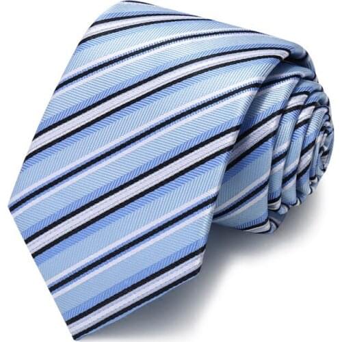 Fashion Brand Top Quality Blue Striped Ties for Men Luxury Business Formal Work 7cm Necktie Classic Mens Ties with Tie Gift Box