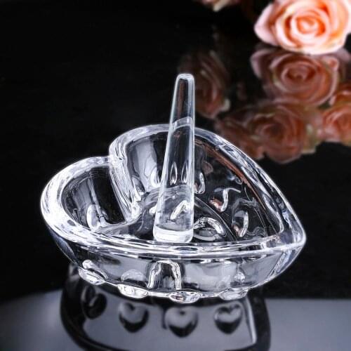 H&D Crystal Heart Shape Ring Holder Figurine Clear Ring Dish/Dresser Top Jewelry Holder/Trinket Tray Wedding Favors Home Decor