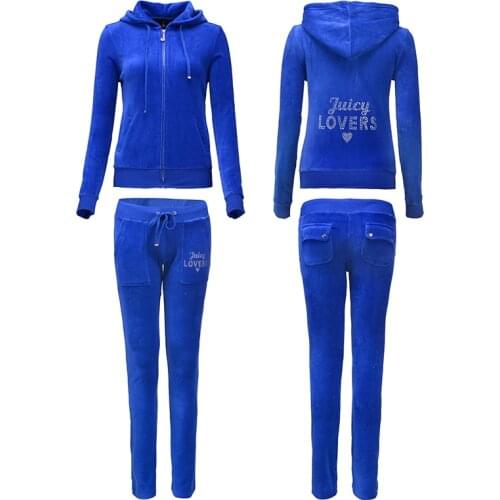 Juicy Lovers Brand Spring Women Sporting Suits Blue Black Slim pleuche Letter Casual Tracksuits Hooded Collar Sportswear suit