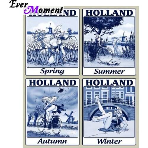 Holland Four Seasons Spring Summer Autumn Winter 5d diy crystal cross stitch diamant painting full square needlwork ASF699