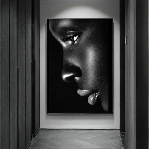 Black Profile Lip Woman Oil Painting on Canvas Cuadros Posters and Prints African Wall Art Picture for Living Room Bedroom Decor