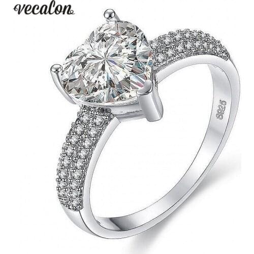 Vecalon 3 colors Heart Shape ring 5A Zircon Cz 925 sterling silver Filled Engagement wedding Band rings for women Bridal Jewelry