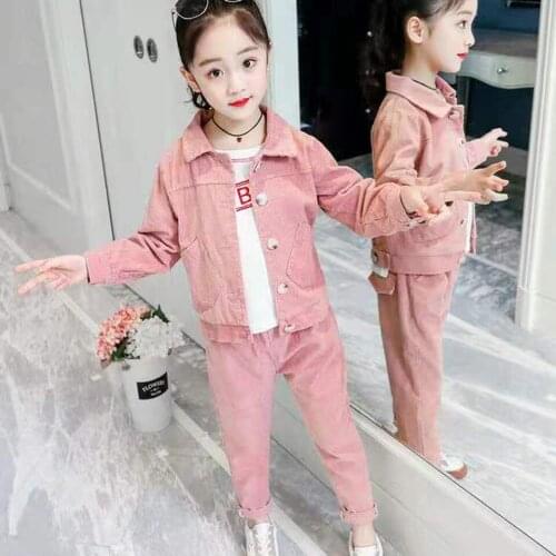 Baby Girls Clothes Sets Solid Color Long Sleeve Tops Coat Jackets+ Pants Set Casual Kids Childrens Clothing Suit Spring Autumn