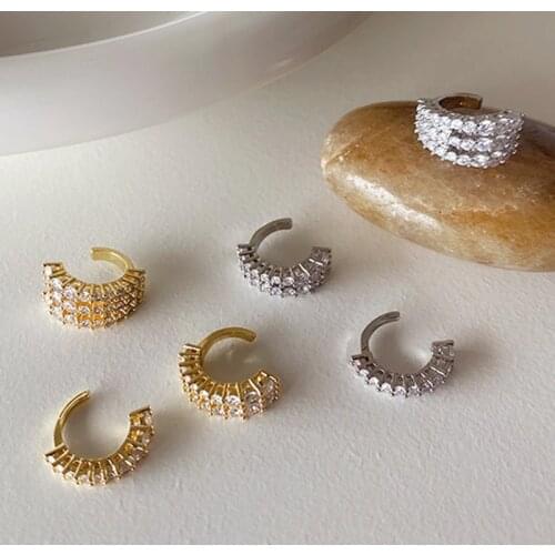 Korean Gold Silver Color CZ Crystal Clip on Earrings Fake Piercing Earcuff No Hole Ear Cuff Earrings for Women Girls Accessoris