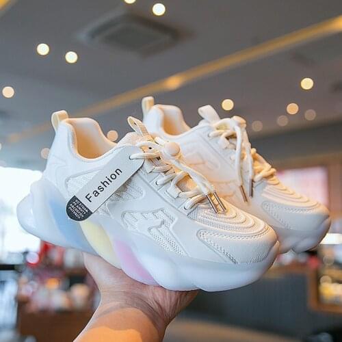 Girls Shoes Autumn New Childrens Sports Shoes Kids Sneakers Mesh White Running Fashion Colored Soles Girls Casual Tenis Shoes