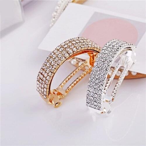 MISANANRYNE Fashion Alloy Barrettes Shiny Crystal Strong Spring Hair Clip For Women Ponytail Tail Holder Hair Accessories