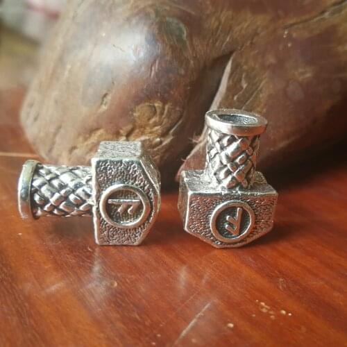 Fehu Thors Hammer (Mjolnir) Rune Hair Bead Viking Runes Beads Hammer for Bracelets for Pendant DIY for Beard Hair Beads