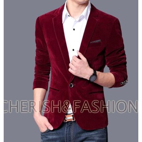 Mens slim fit blazer velvet male jacket 2021 spring and autumn navy black blue notch lapel casual coat Free shipping