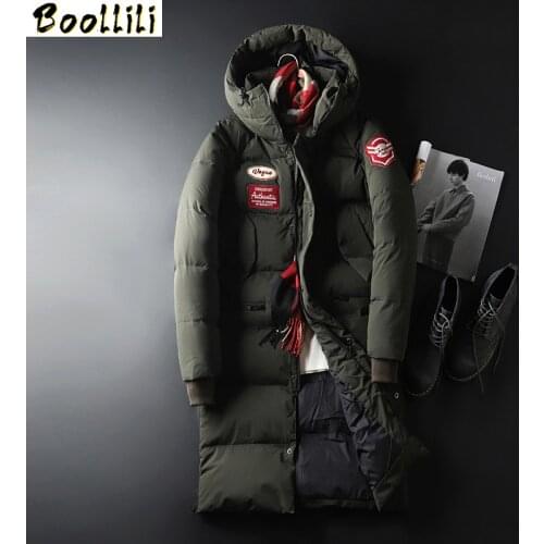Mens X-Long Down Jacket Windproof Thick Warm Mens Winter Down Jacket White Duck Down Jacket Coat Men Overcoat