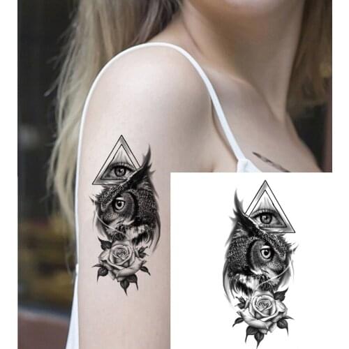 Fake Tattoo Sticker for Woman Girl Triangle Eyes Owl Rose Temporary Tattoos Arm Back Chest Waterproof Tatoo Body Transfer Tatto