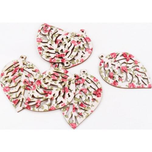 Patch Leaves Wood Ornaments Handmade Wooden Crafts Accessories Home Decoration Scrapbooks Painting DIY 60x40mm 10pcs MZ361