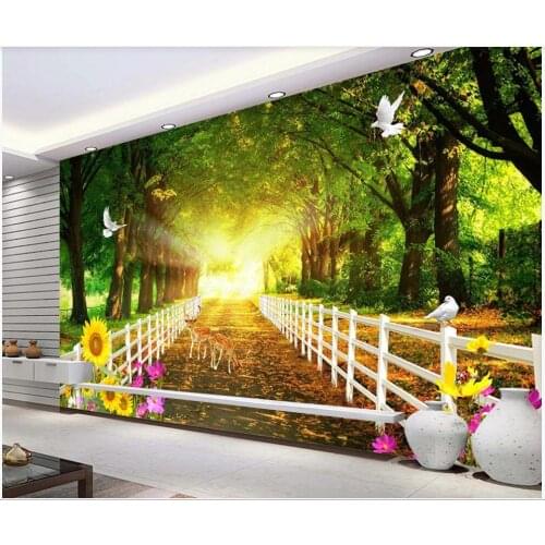 Custom photo 3d wallpaper Green woods sunlight elk nature landscape room home decor 3d wall murals wallpaper for walls 3 d