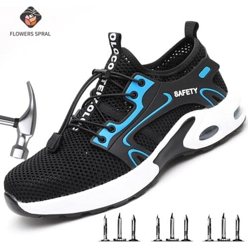 New Light Steel Toe Anti Crush Mens Safety Shoes Cushion Work Shoes Breathable Shoes Mesh Tennis Boots Industry