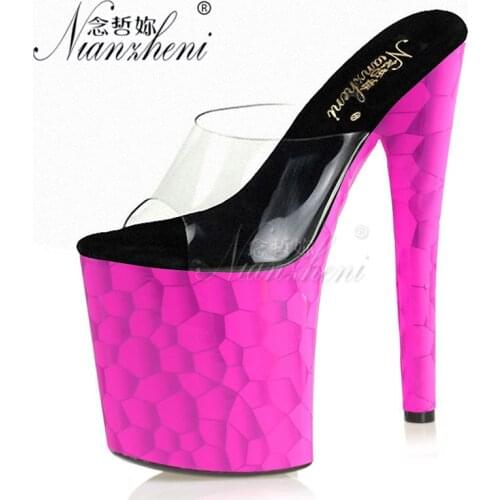 New style Patent leather All match Small Size Womens Slippers 20CM Super High heeled shoes 8 inches Fashion Cross dressing Sexy