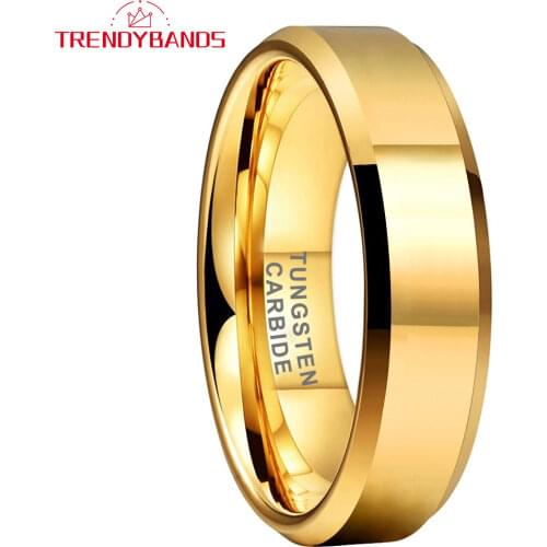 6MM Gold Tungsten Carbide Engagement Rings For Women Men Wedding Band High Polished Shiny Comfort Fit