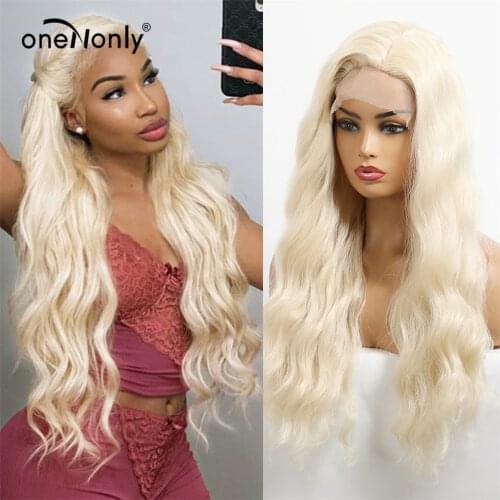 OneNonly Long Light Blonde Loose Wave Omber Wigs Lace Front Synthetic Wigs Free Part for Women Natural Hair Heat Resistant