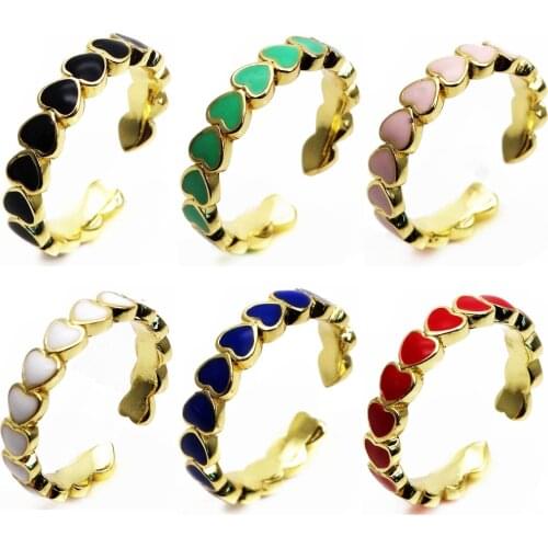 Opening adjustable ring loving heart rings Copper Zircon Drip paint color Rings love connection ring for women Party Jewelry