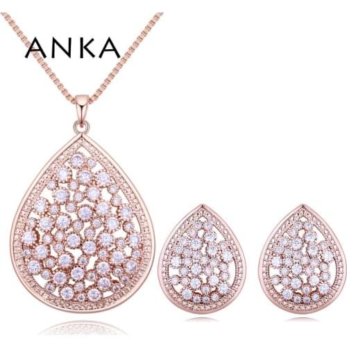 ANKA fashion simple style water drop shape earring necklace sets for women zircon micro pave jewelry sets Christmas gift #128639