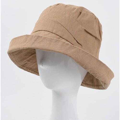 Womens Summer Hat Curved Brim Bucket Hat Sun Protection Cap for Girls Female Beach Hat Cotton Retro Fashion Foldable Sun Hats
